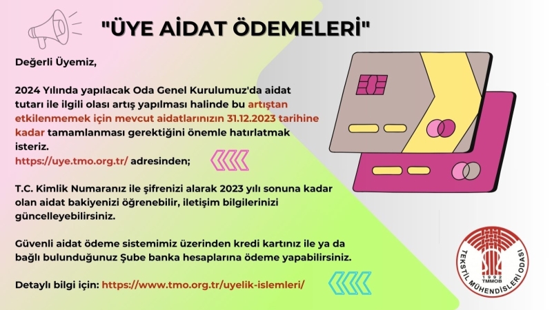 ÜYE AİDAT ÖDEMELERİ - HATIRLATMA 